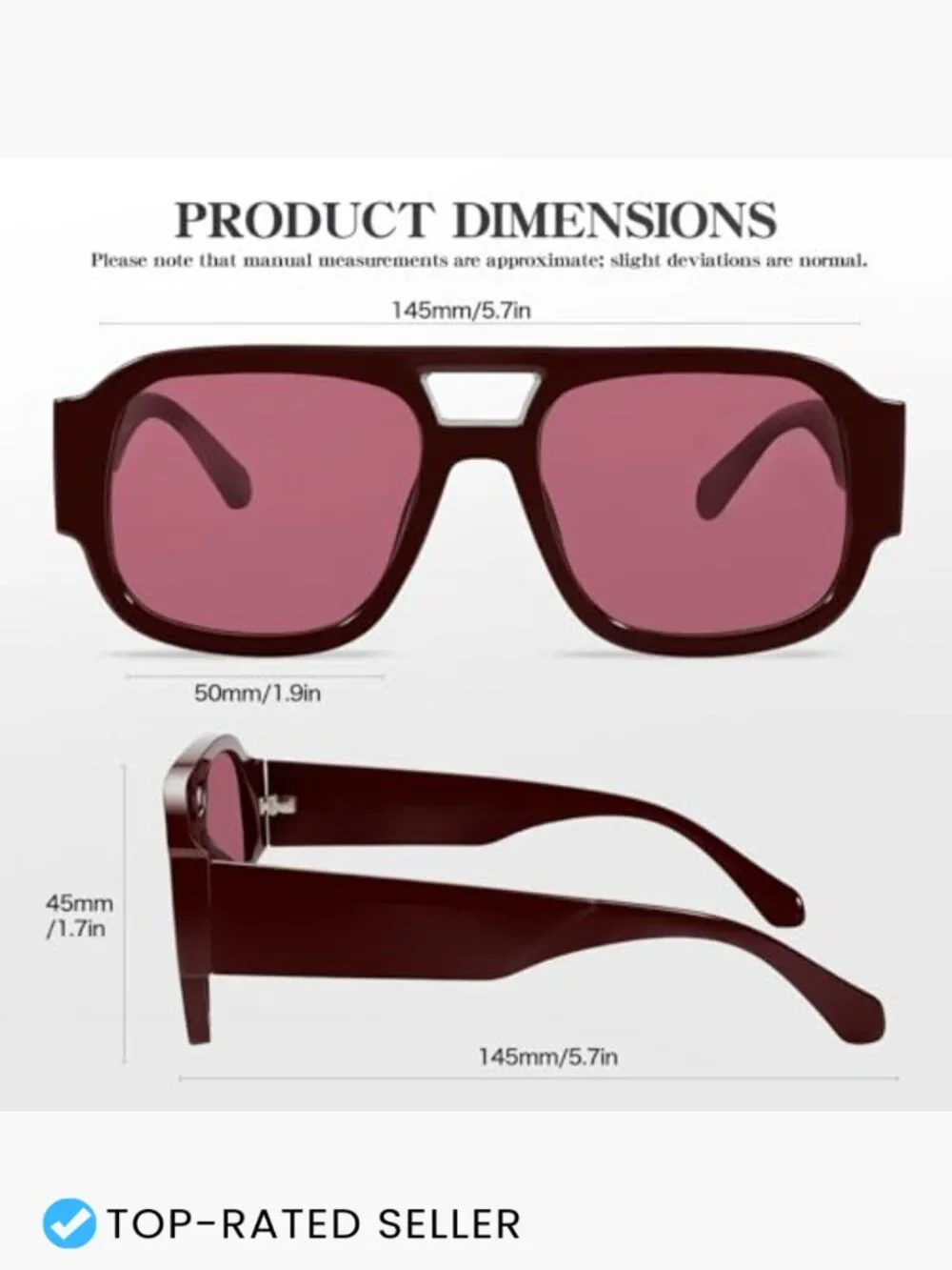 Retro Oversized Square Aviator Sunglasses Chunky Frame UV Protection